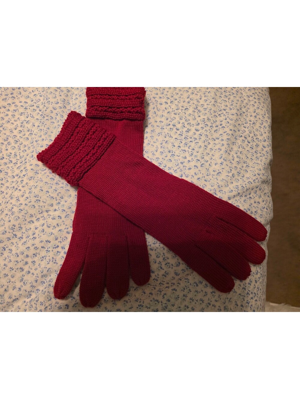 Talbots Red Knit Gloves with Textured Cuffs extra long